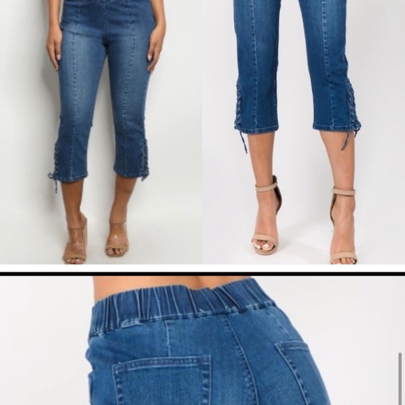 New! Denim Crop Lace Up Blue Jeans! Size 10/12 - Picture 3 of 8